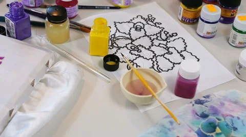 Batik Process: Artist paints on Fabric, Batik-making. 動画素材 62741626