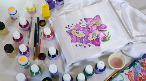 Batik Process: Artist paints on Fabric, Batik-making. 스톡 동영상 62741658