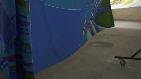 Batik Textile Hanging On The Shelf After Dyeing Color.02 Stock Footage 122194412