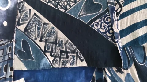 Batik tie-dye fabric, batik tie-dye fabric, indigo or dull color and hanging pro Stock Footage 289538398