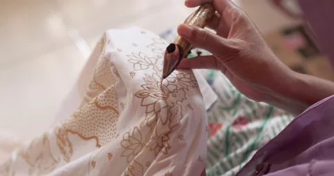 Batik Workshop Traditional Natural Dye Drawing On Fabric 26 Stock Footage 239656469