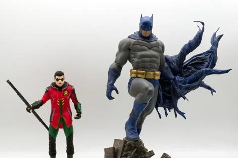 Batman and Robin action figures isolated on white background. Foto stock