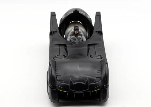 Batman, Batmobile plastic model isolated on white Stock-Fotos