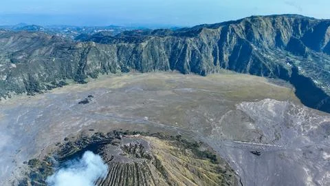 Batok volcano bird eye view captures the perfect symmetry of the cone Stock Photos