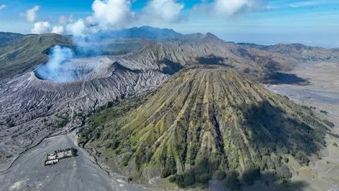 Batok volcano bird eye view captures the perfect symmetry of the cone Stock Photos