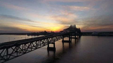 Baton Rouge Bridge with drone Stock Footage 124296737
