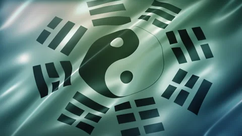 BatQuaiDo Flag, perspective view, modern Taijitu with I Ching trigrams Stock Footage 265165873