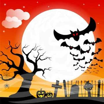 Bats against the full moon Stock Illustration