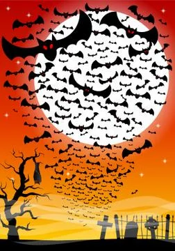 Bats against the full moon Stock Illustration