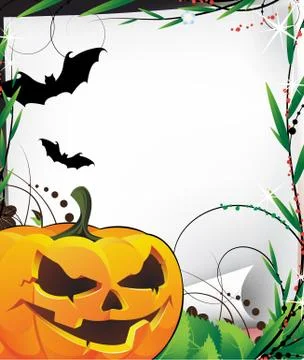 Bats and evil jack o lantern Stock Illustration