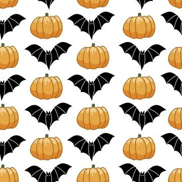Bats and pumpkins seamless pattern vector background Stock Illustration