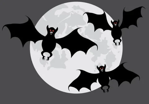 Bats on a background of the moon. Stock Illustration