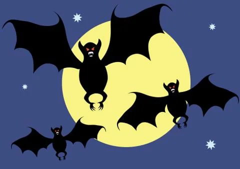 Bats on a background of the moon. Stock Illustration