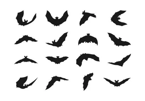 Bats black set vector isolated on white background. Bats in different poses Stock Illustration