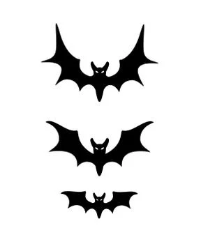 Bats - black vector silhouette. Three Bats is a Halloween set. Phases of the bat Illustrazione stock