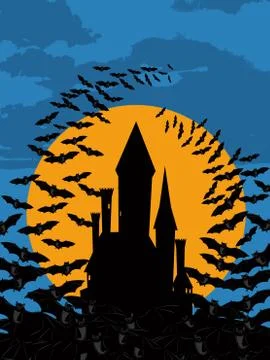 Bats castle Halloween Stock Illustration