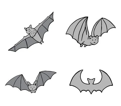 Bats clip art. Vector set of cartoon bats isolated on white background. Doodl Stock Illustration
