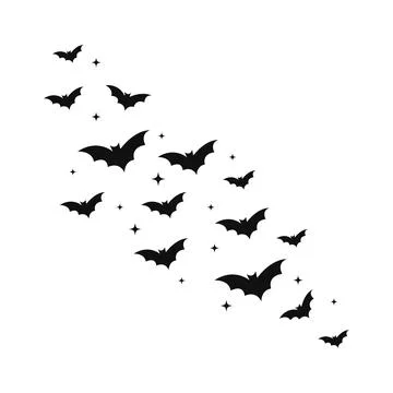 Bats Crowd Fly Silhouette Group Diagonal Formation with Dots Halloween Elemen Stock Illustration