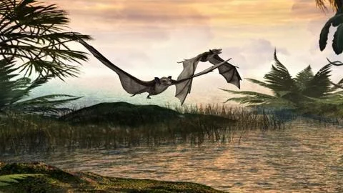 Bats of the Eocene period Stock Illustration