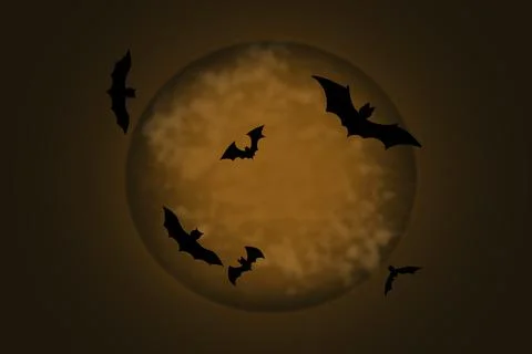 Bats flying in front of full moon for Halloween Stock Illustration