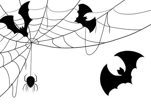 Bats flying in front of spider web, spider web Stock Illustration