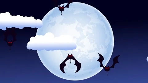Bats Flying Up in a Full Moon Sky Vector 4K Loop Stock Footage 316076626