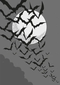 Bats flying in the moon light Stock Illustration