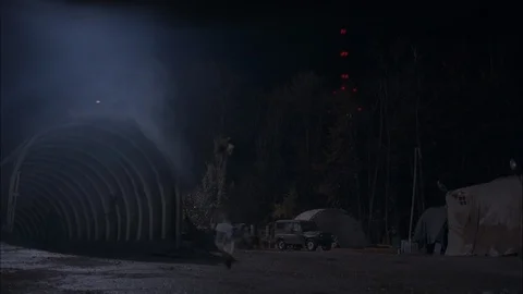 Bats Flying over an Empty Camp Stock Footage 93244207