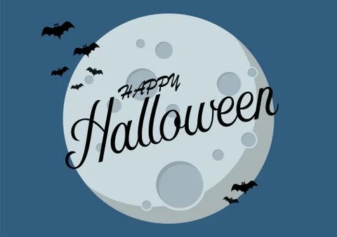 Bats flying over moon Stock Illustration