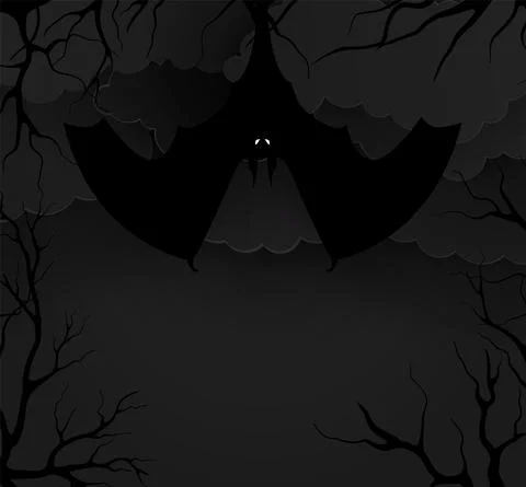 Bats in the forest in the night. Vector illustration paper style Stockillustratie