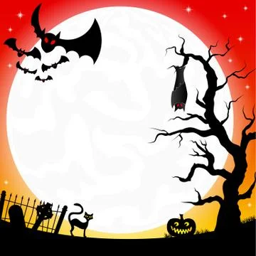 Bats in a full moon night Stock Illustration