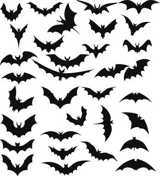 Bats horror flat set. Sticker with black mouse for Halloween decoration. Si.. Stock Illustration