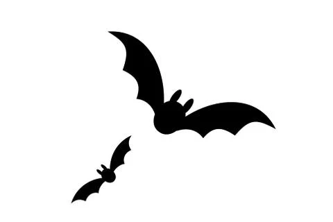 Bats icon set. Bat black silhouette with wings isolated white background. Sym Stock Illustration