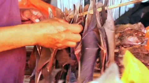Bats meat selling at street market during Corona virus pandemic time. Stock Footage