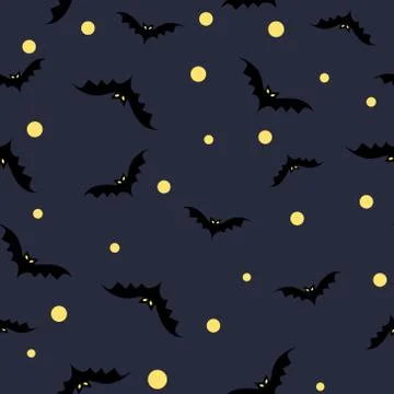 Bats with moon scatter seamless pattern, happy halloween concept fabric texture Stock Illustration