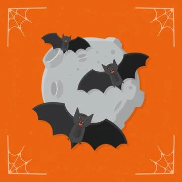Bats on moon vector halloween icon Stock Illustration