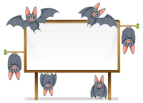 Bats Standing, Flying, and Hanging Around Wooden Frame Stock Illustration