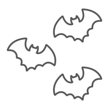 Bats thin line icon, spooky and animal, vampire sign, vector graphics, a linear Illustrazione stock