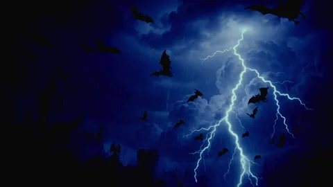 "Bats in thunderstorm with close lightning strikes at night, 스톡 동영상 348026246