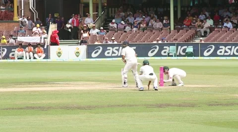 Batsman hitting a 6 at Sydney Cricket ground Stock Footage