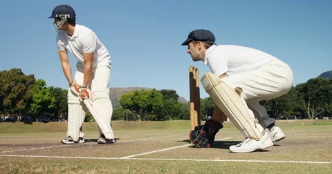 Batsman hitting a ball during cricket match Stock Footage 78639599