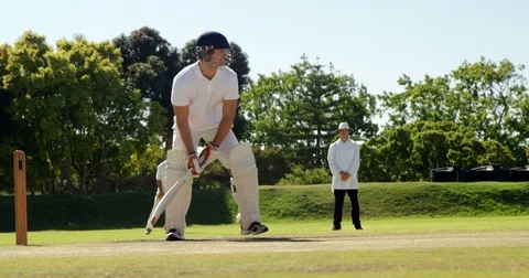Batsman hitting a ball during cricket match Stock Footage 78640190