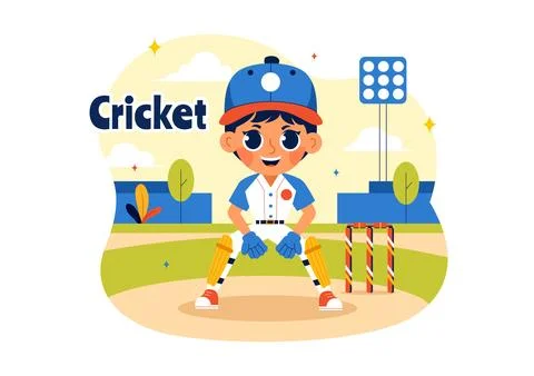 Batsman Playing Cricket Vector Illustration with Bat and Ball on the Field .. Stock Illustration