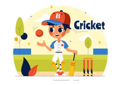 Batsman Playing Cricket Vector Illustration with Bat and Ball on the Field .. Illustrazione stock
