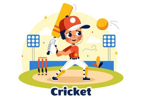 Batsman Playing Cricket Vector Illustration with Bat and Ball on the Field .. Illustrazione stock