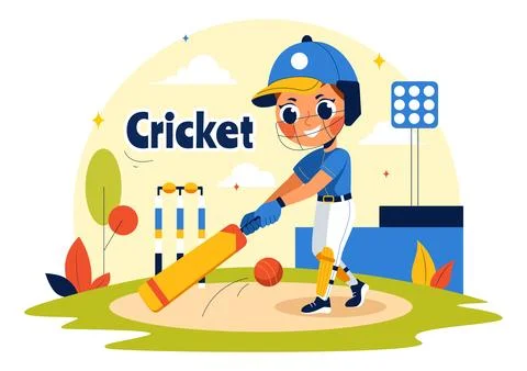 Batsman Playing Cricket Vector Illustration with Bat and Ball on the Field .. Stock Illustration