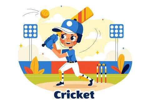 Batsman Playing Cricket Vector Illustration with Bat and Ball on the Field .. Stock Illustration
