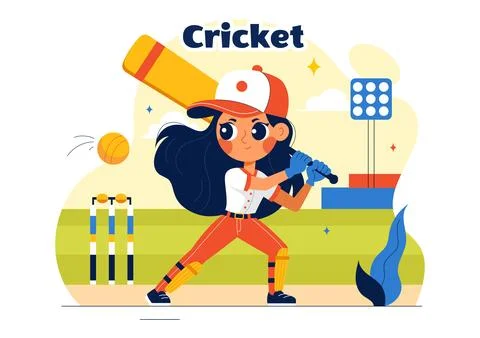 Batsman Playing Cricket Vector Illustration with Bat and Ball on the Field .. Illustrazione stock