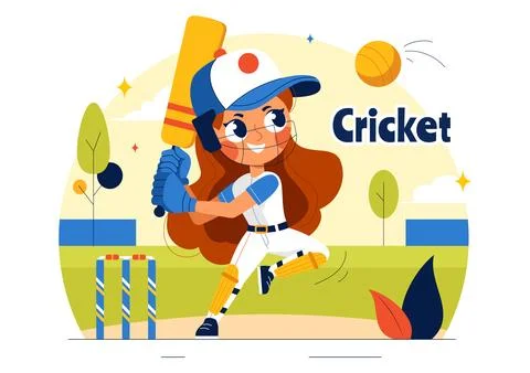 Batsman Playing Cricket Vector Illustration with Bat and Ball on the Field .. Illustrazione stock