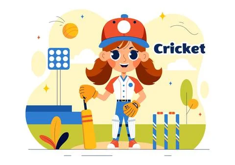 Batsman Playing Cricket Vector Illustration with Bat and Ball on the Field .. Stock Illustration